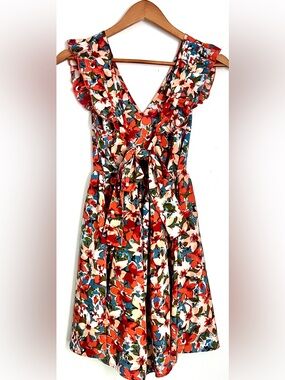 SHEIN Multicolor Floral Tie-Front Summer Dress